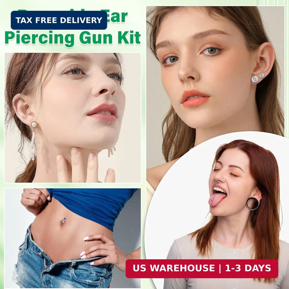 Professional Ear Piercing Gun Kit Reusable Tool Stainless Stud Set