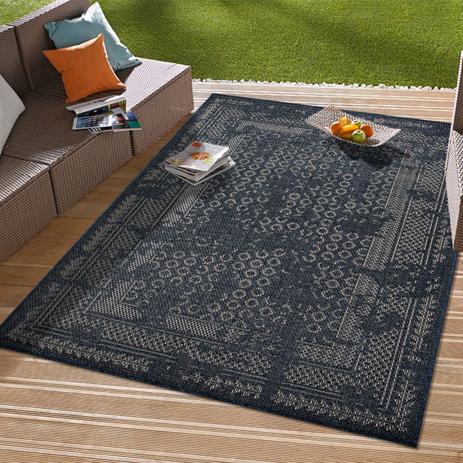 Rugshop Outdoor Carpet Bohemian Border Indoor/Outdoor Area Rug Out Door Rugs 5x7