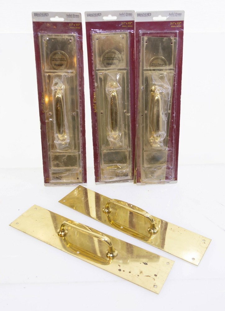 [Lot of 5] Brainerd Polished Solid Brass Door Handle Pull Backplate 15" x 3.5"