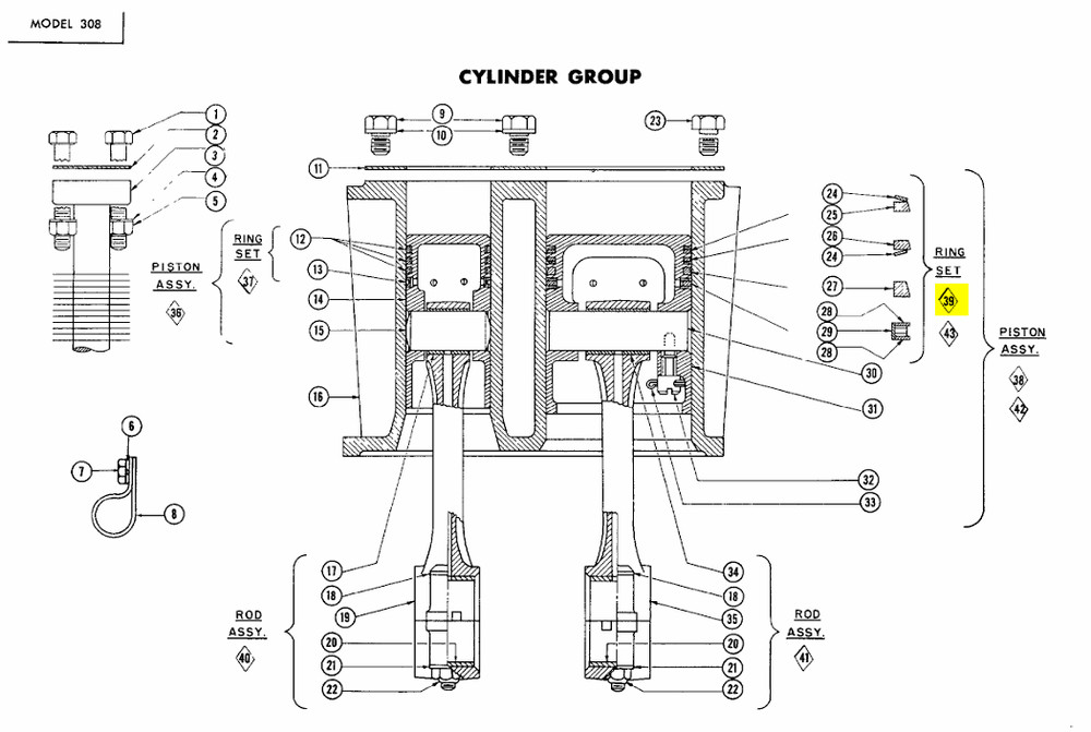 Piston Ring Set 6452 for Quincy Models 108, 216, 308, & 340