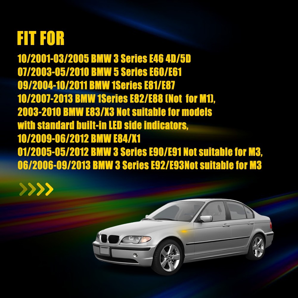 For BMW E60 E82 E90 E92 E83 E46 LED Side Marker Turn Signal Lights Dynamic Amber