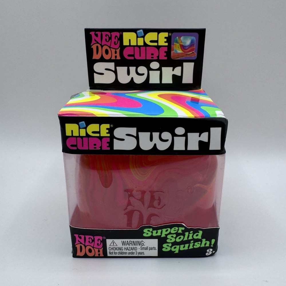 Nee Doh Nice Cube Swirl Super Solid Squish Multicolor Sensory Toy (2”x2”)
