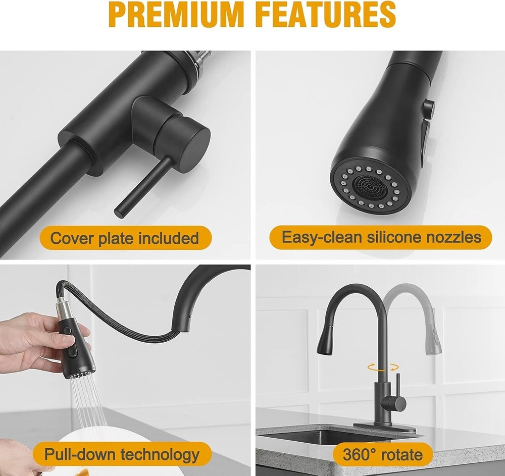 Brass Single Handle Kitchen Faucet with Pull Down Sprayer,Rv High-Arc Kitchen...