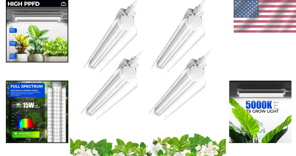 5000K V-Shape Indoor Grow Light Strips - 192 LED, Linkable Plant Lighting