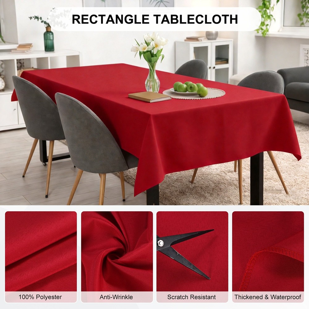 150x300cm Rectangle Tablecloth, Thickened Polyester Table Cloth Red