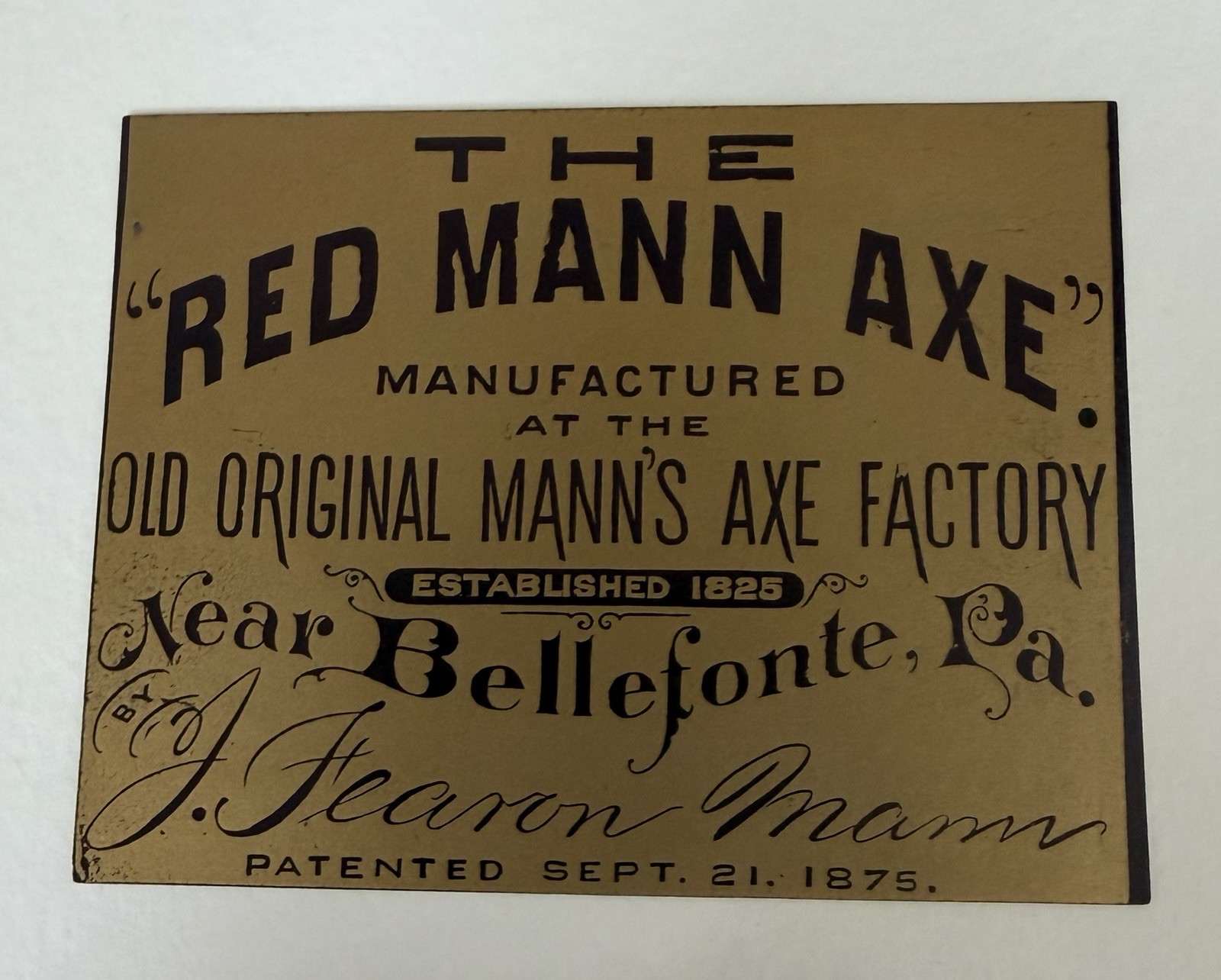 The Red Mann Axe Label Lewistown Pa