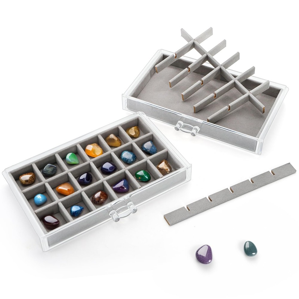 Jucoan Clear Acrylic Rock Display Case, 5 Layer 90 Grids