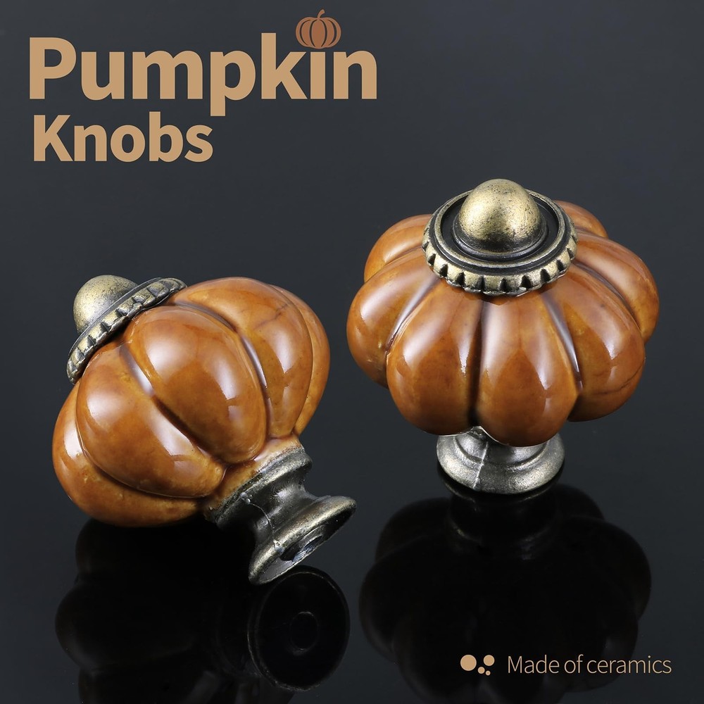 Earthy Yellow Pumpkin Knobs 6 Pack Ceramic Cabinet Knobs Vintage Drawer Pulls...