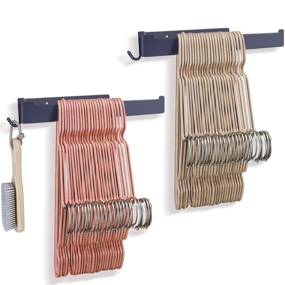 2 Pack Black Hanger Organizer Stacker, Metal Rack, Drilling Installation