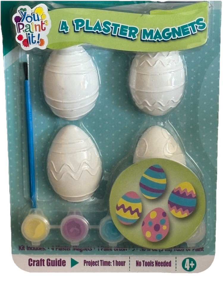 NEW Vtg Paintable Plaster Easter Magnets Kit Eggs