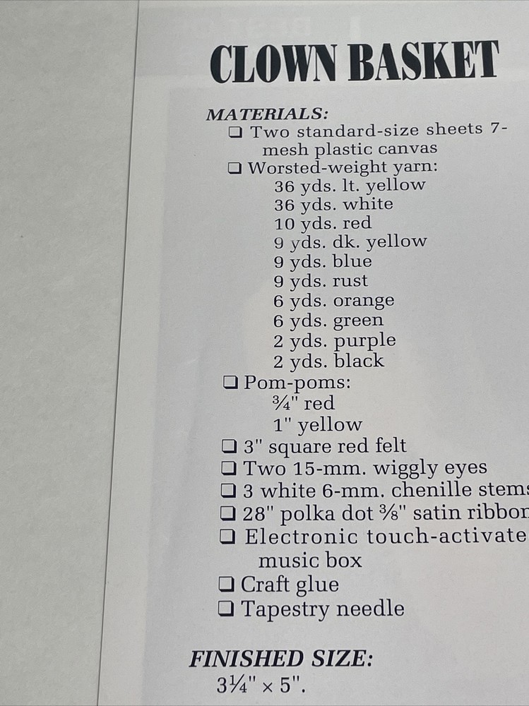 Clown Basket Annie's Plastic Canvas Pattern