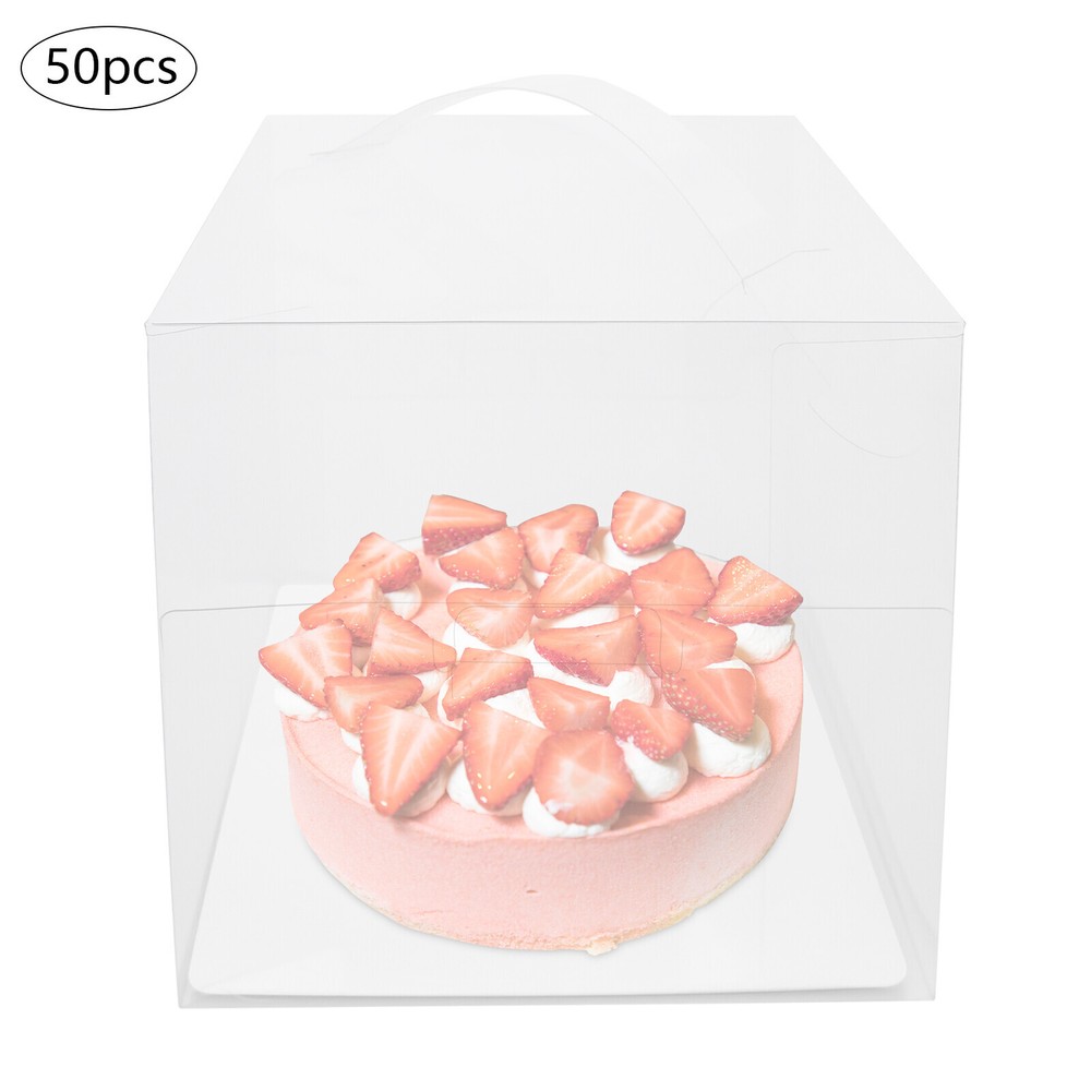 50 Pcs Clear Cake Boxes, Square Clear Cake Boxes, Cake Carrier with Handle