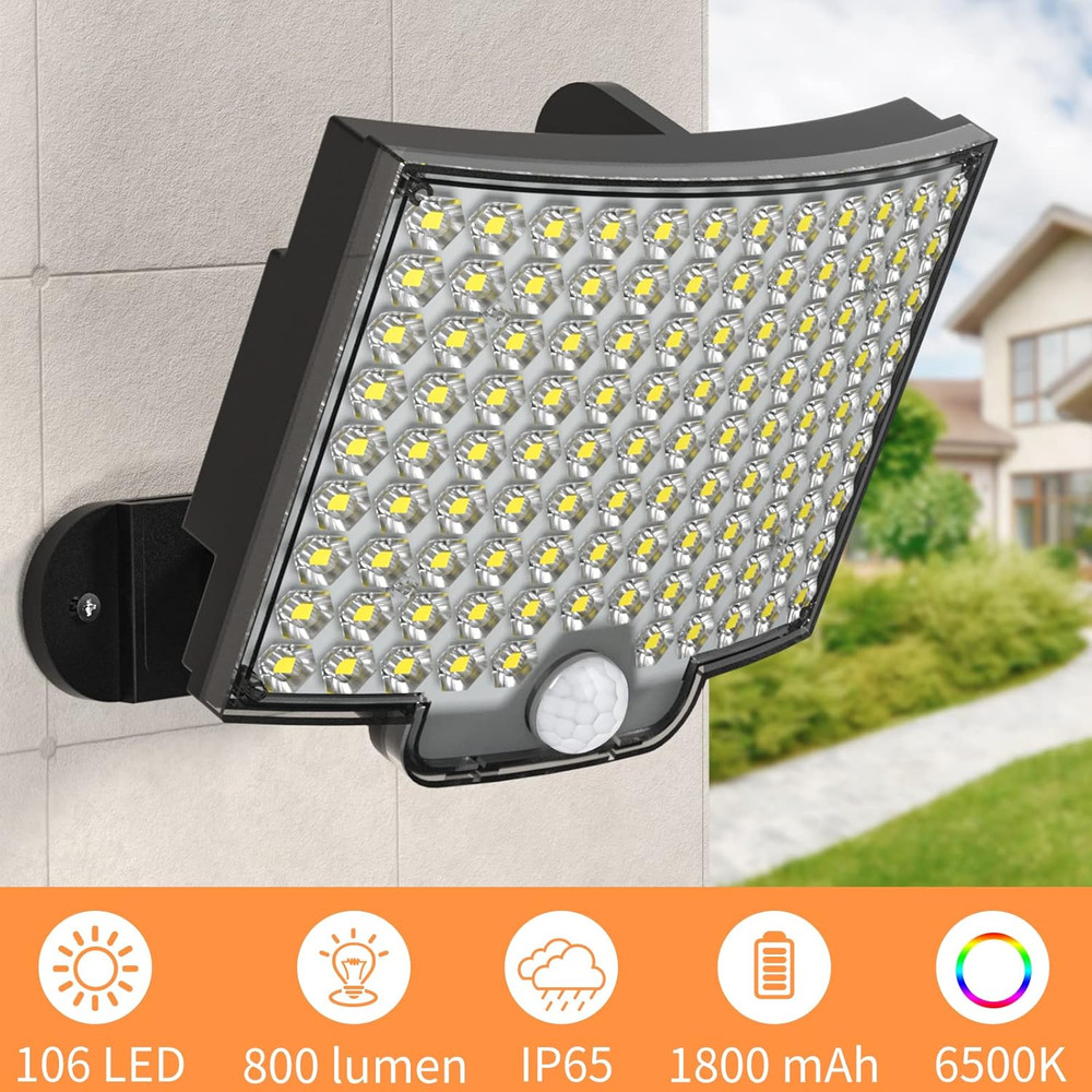 106 LED Solar Powered Motion Sensor Security Light Waterproof Garden Lamp 1/3pcs