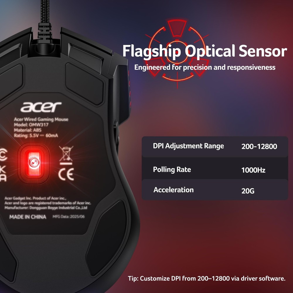 Wired Gaming , 12,800 DPI RGB Ergonomic Computer with Optical , 8 Programmabl...