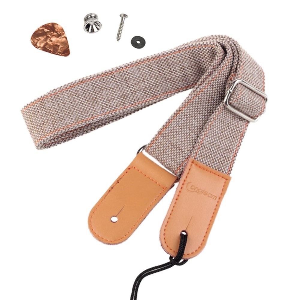 Adjustable Uke Leather Ukulele Strap with Metal Hook - Linen Light Brown