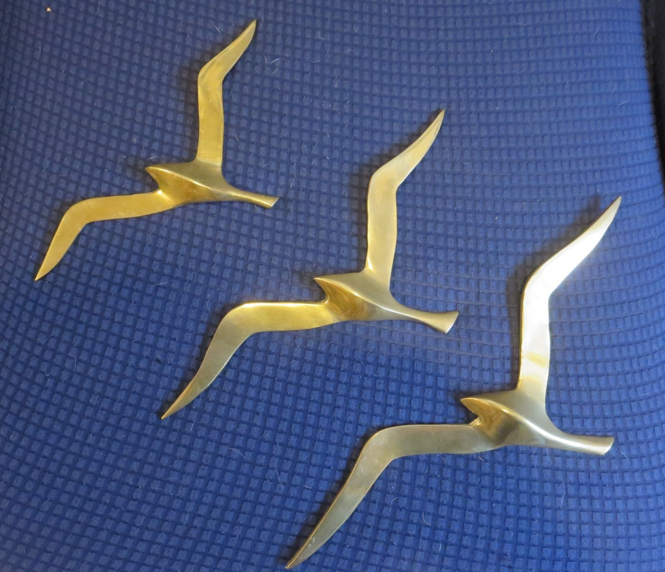 Set of 3 Vintage MCM Brass Metal Flying Seagull Wall Art /Hanging Birds Decor