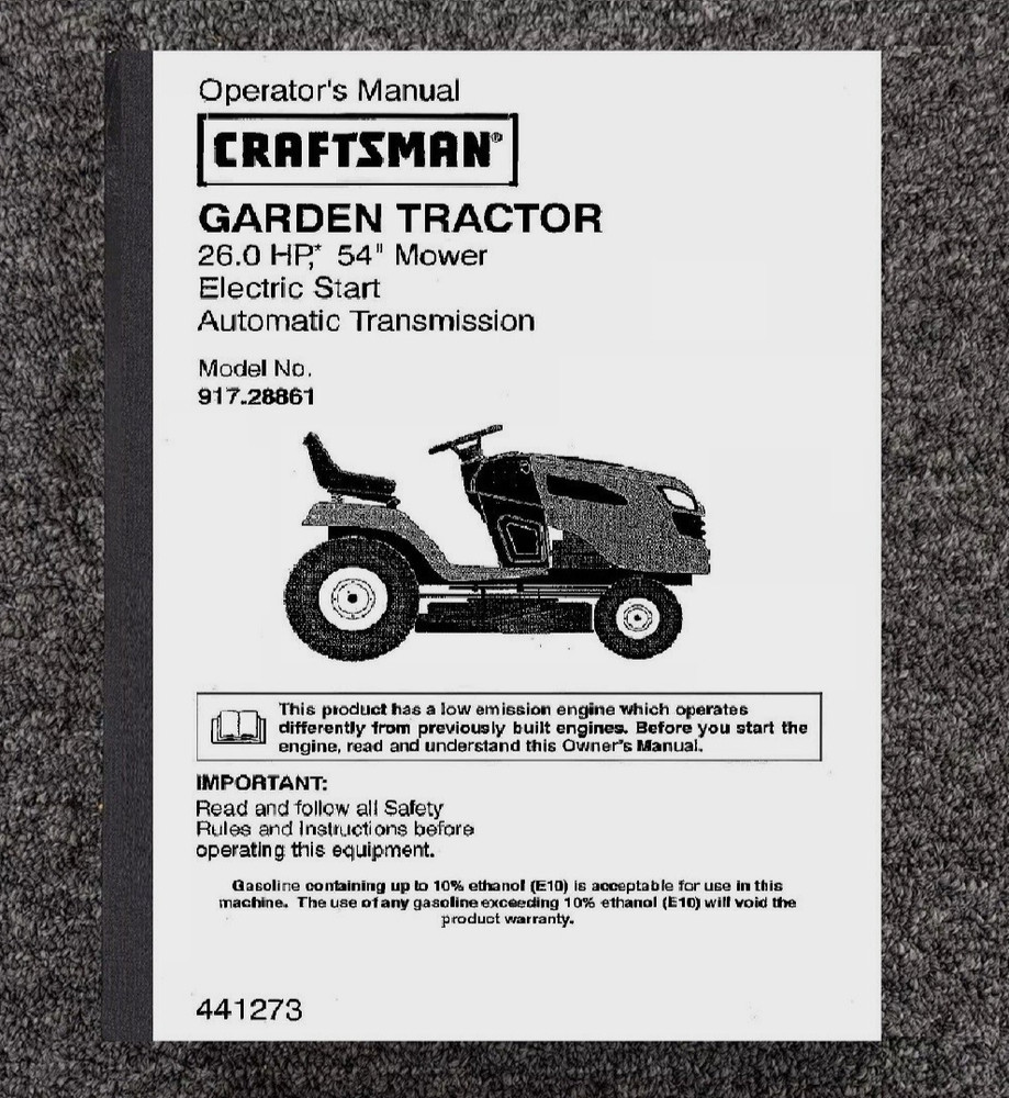 Mower Tractor Operator Manual Craftsman 917-28861 26HP 54” E-Start Automatic