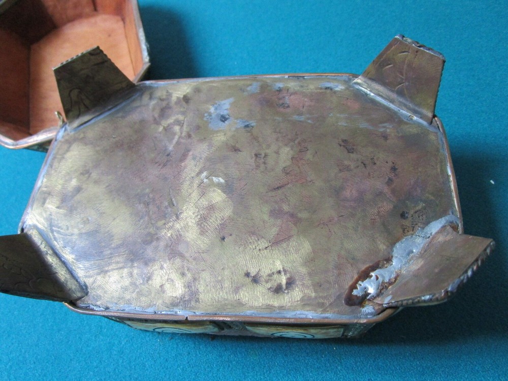 Middle Eastern antique camel bone brass handmade footed box leather original