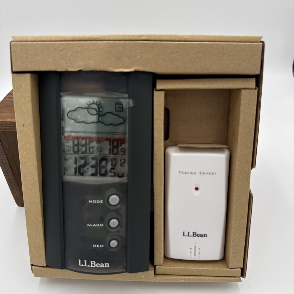 LL Bean Wireless Weather Finder, New / Open Box, Station & Sensor, Atomic Clock
