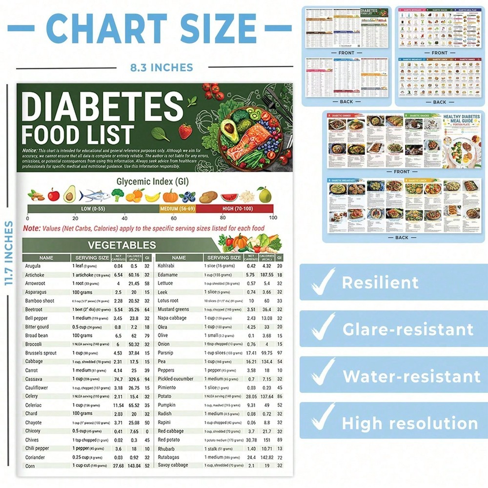 3PCS Type 3 Diabetic Food List Chart & Meal Planner Sheets