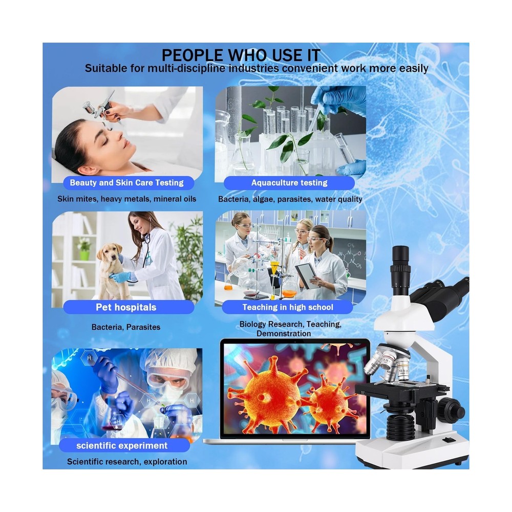 Compound Trinocular Microscope, 40X-5000X Magnification, Research Grade Profe...