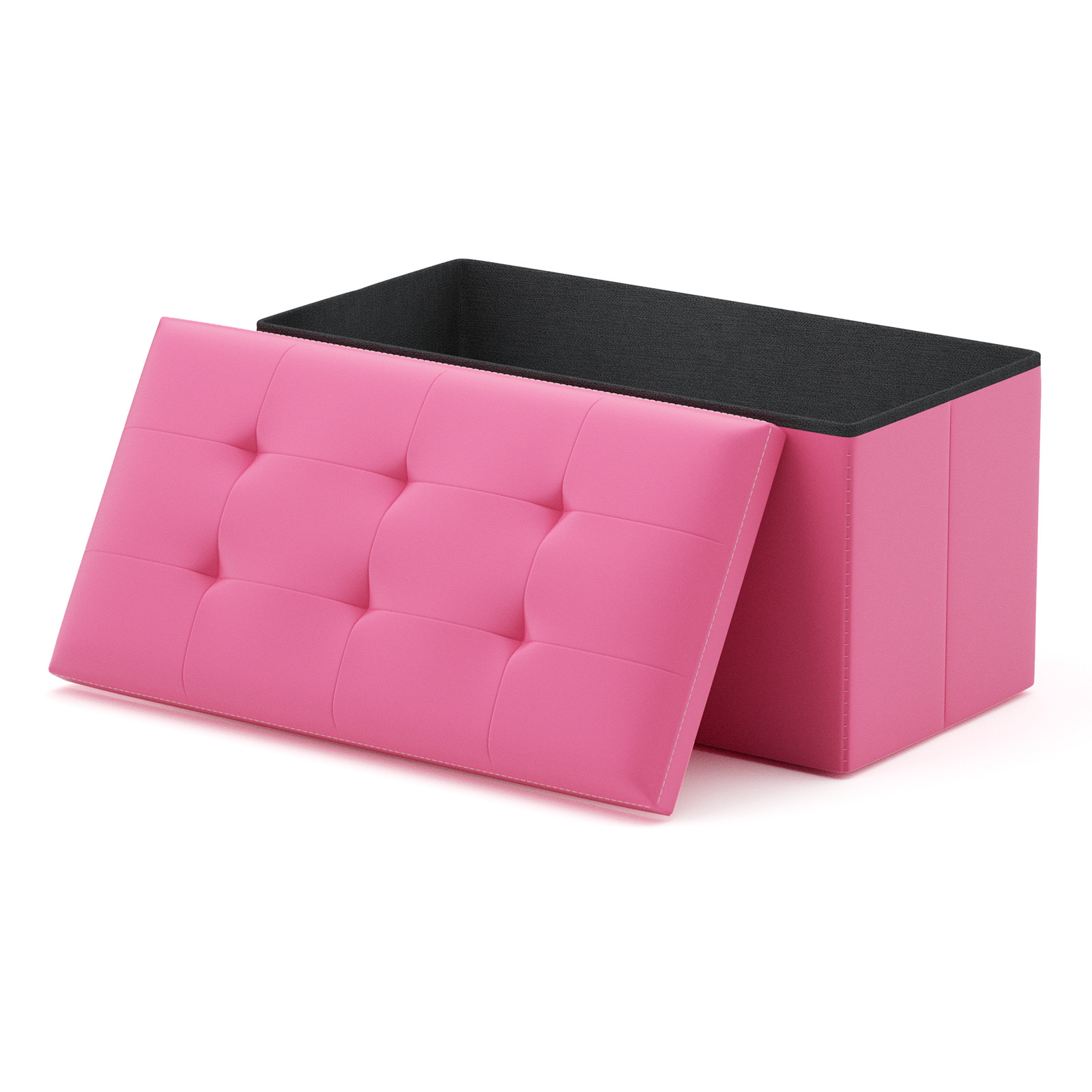 30" Dark Pink Folding Storage Ottoman Foot Stool Bench Chest w/Flipping Lid