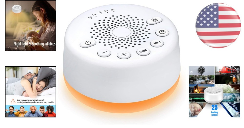 Versatile Sleep Aid: White Noise Machine with Night Light & Adjustable Volume