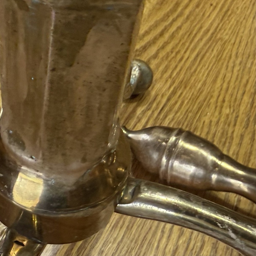 Vintage Pair Solid Brass Fireplace Andirons, Needs Deep Polishing