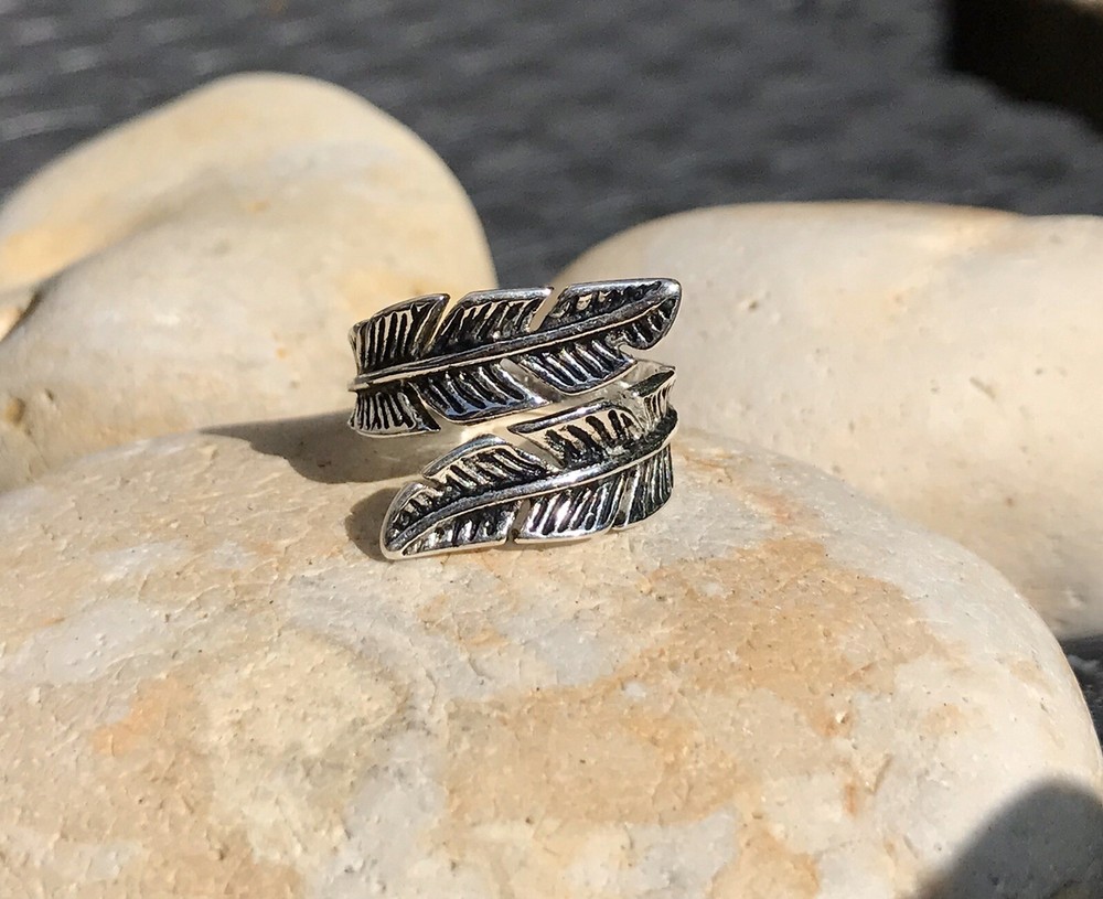 925 Sterling Silver Ring, Feather Wrap Around Ring, Adjustable Thumb Ring, Boho,