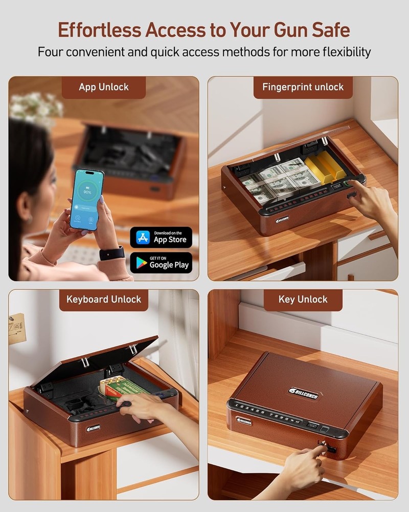 Smart Gun Safe W/ Security Cable Biometric Gun Safe Handgun 4 Ways Quick Access