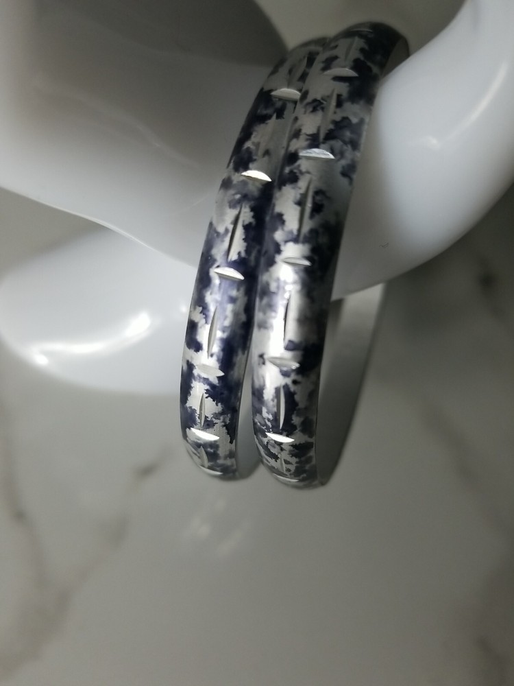 Two BLACK GRAY & WHITE Bangle Bracelets