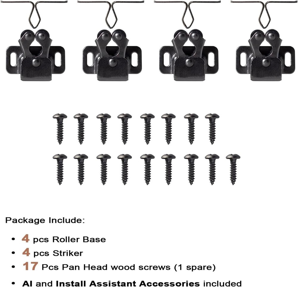 4 PCS Cabinet Latch Double Roller Catch Hardware for Cupboard Closet Kitchen ...