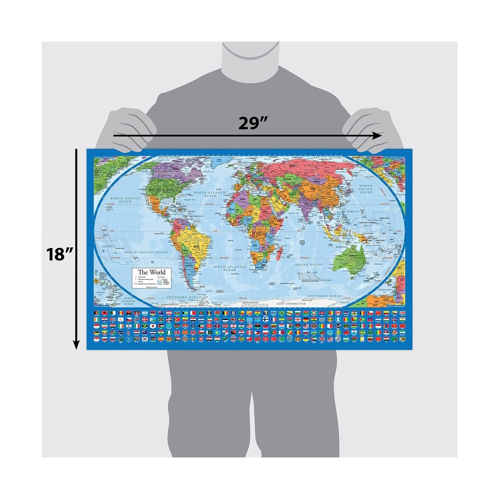 2 Pack - Laminated World Map Poster & USA Map Set - Equal Earth world map des...