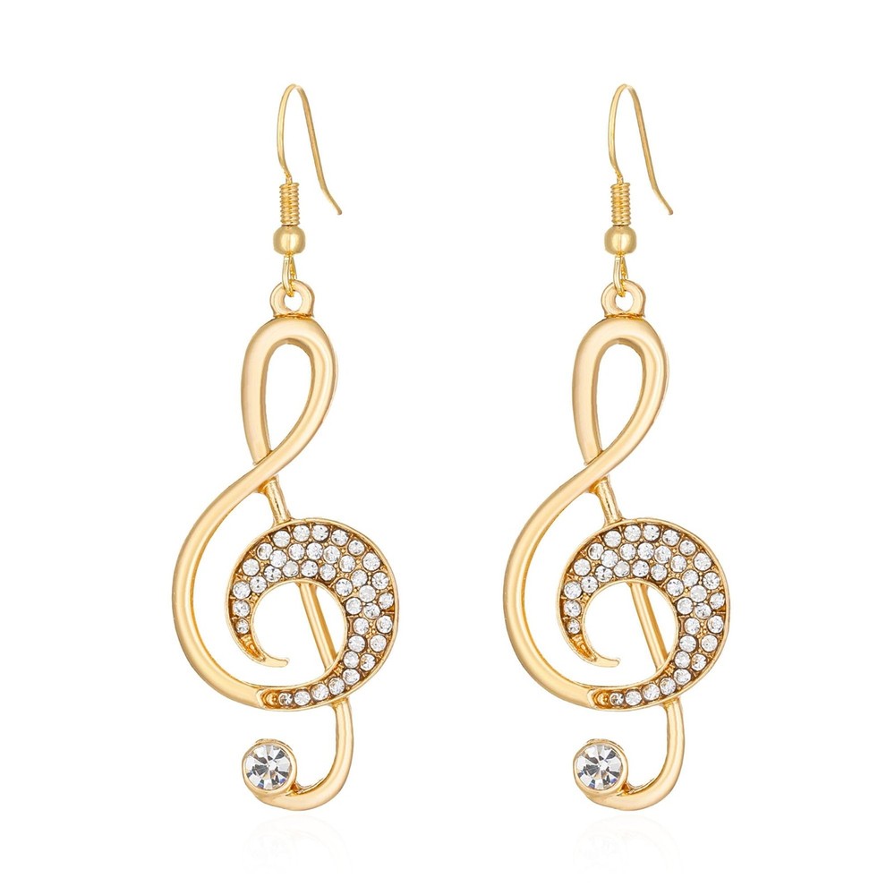 Delicate Music Note Dangle Earrings Crystal Note Treble Clef Music Note Drop ...