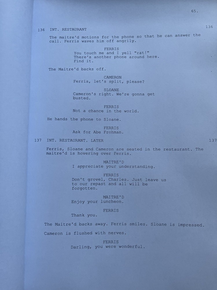 Ferris Bueller's Day Off Script.