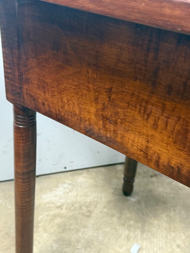 antique bench made tiger maple & walnut work table night stand end 1800s drawer