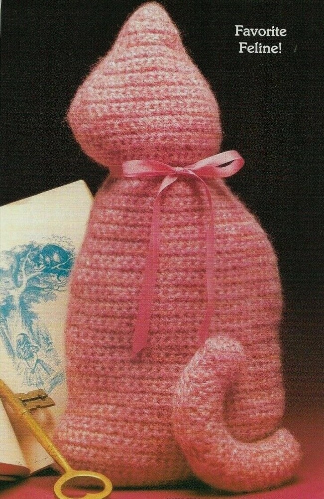 OLD FASHIONED CAT PILLOW 14" HOME DECOR DIGEST SIZE CROCHET PATTERN INSTRUCTIONS
