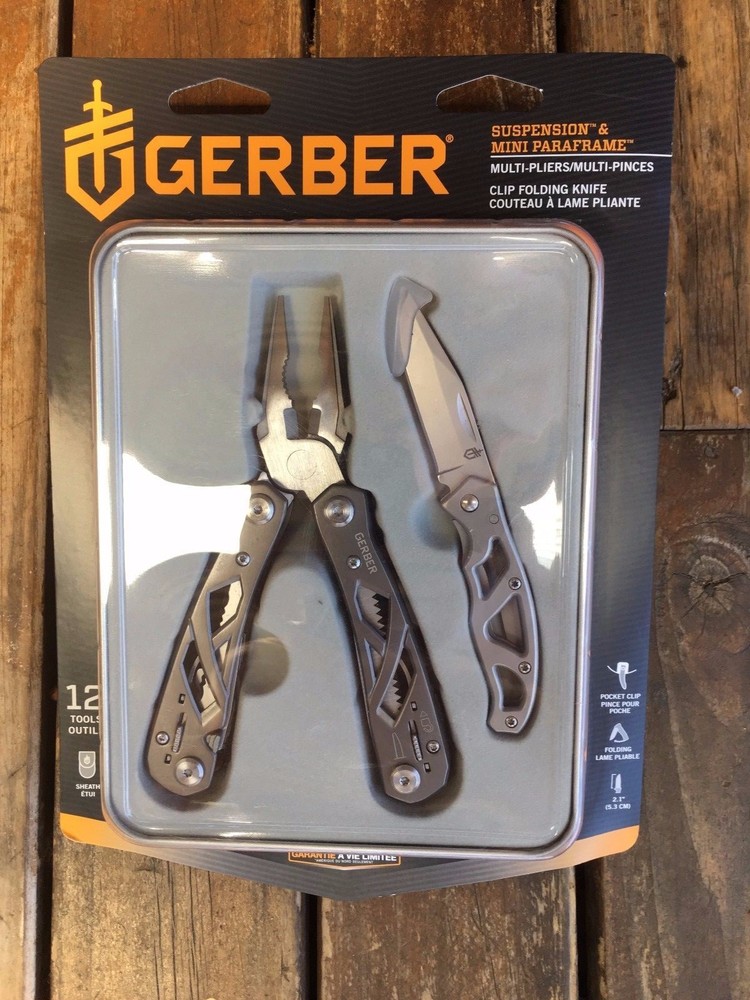 Gerber Suspension Multi-Tool & Mini Paraframe Folder Set with Silver Gift box