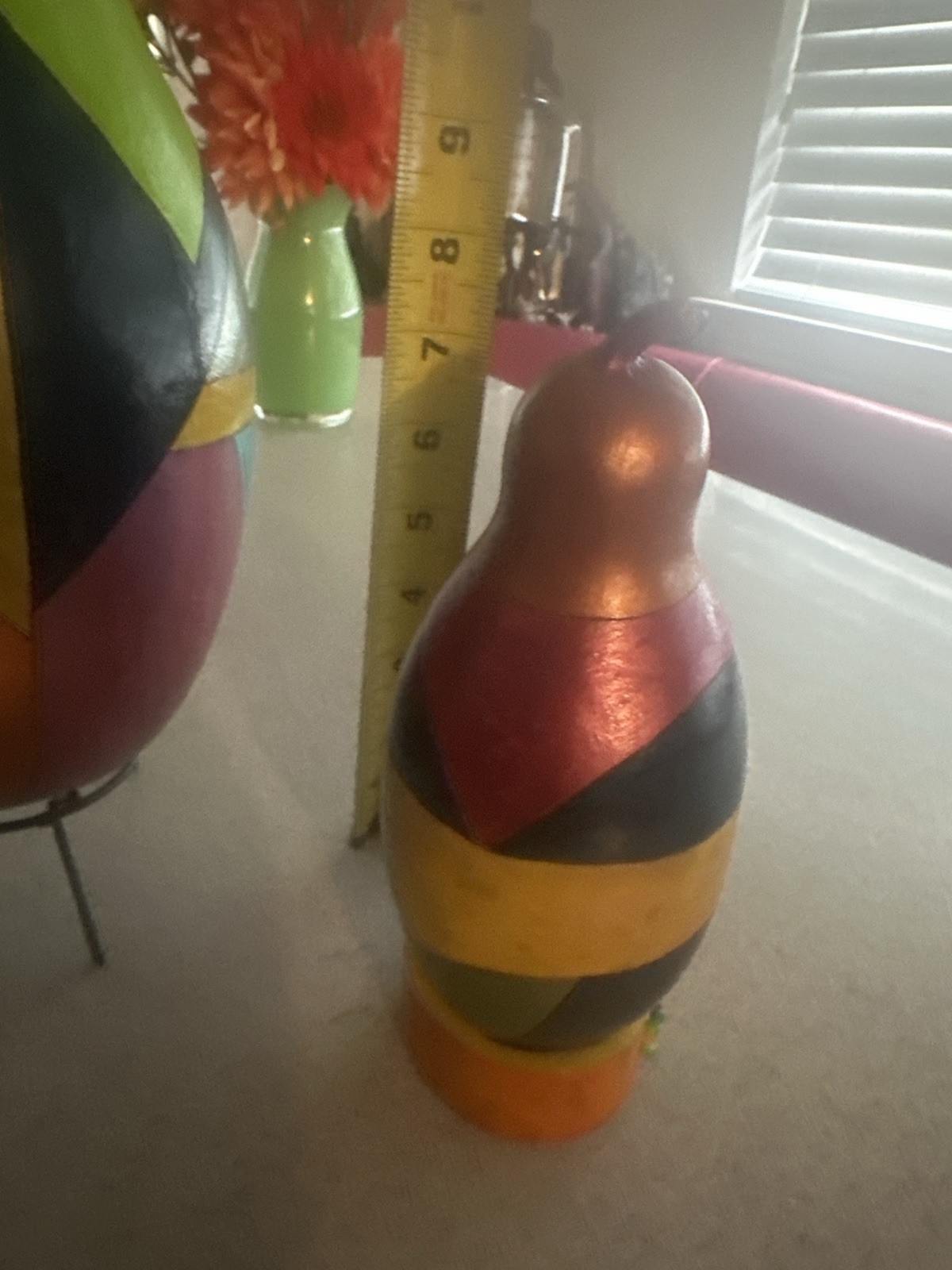 Modernist Painted Gourd Art Pair – Abstract Faces – Signed Folk Sculpture Set