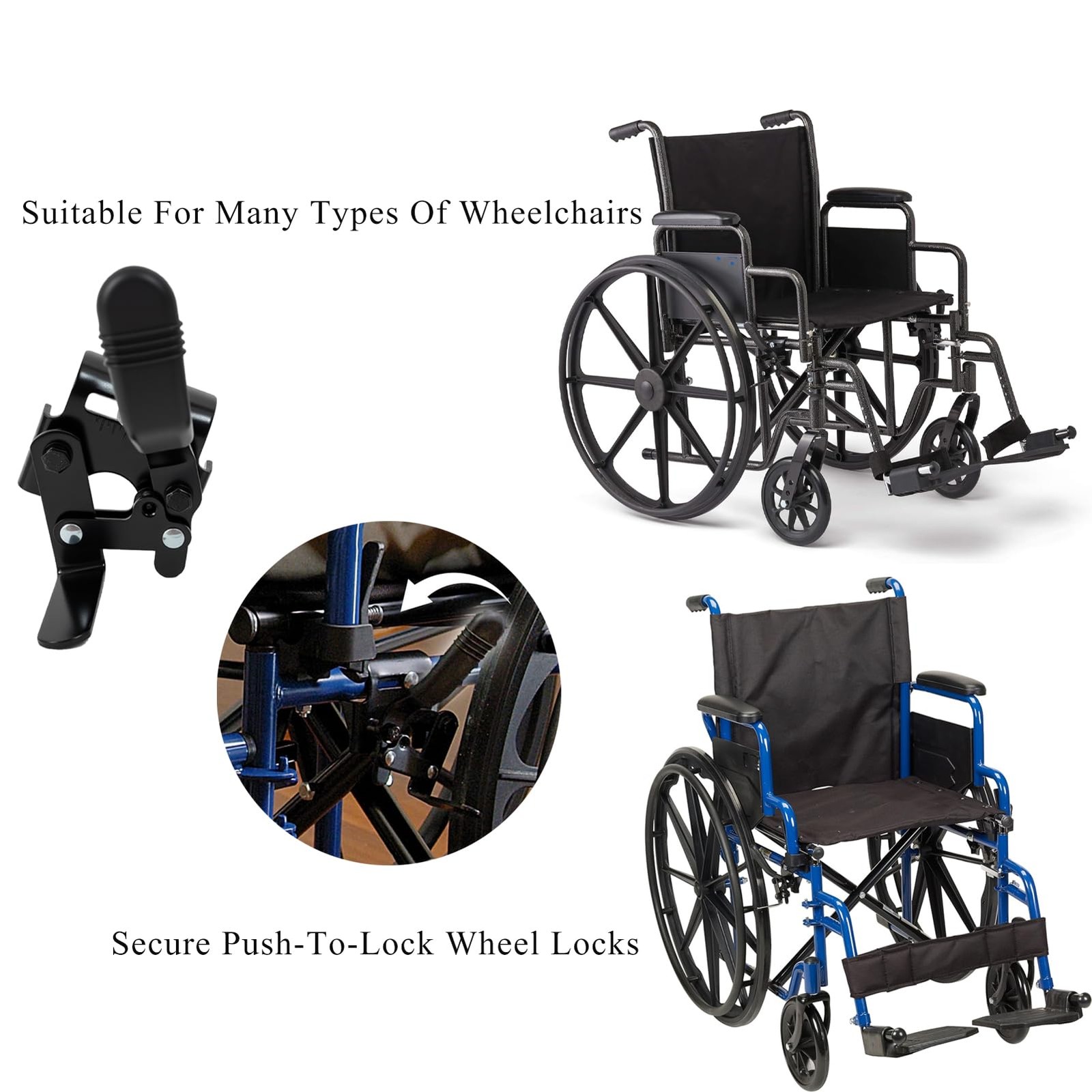 Wheelchair brakes, Universal Brake, Replacement Parts, Black, One Color