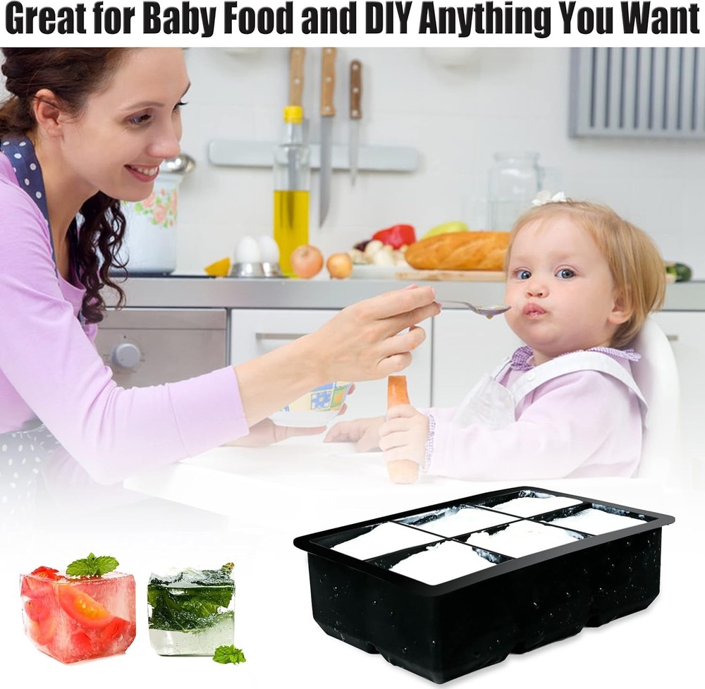 Large Ice Cube Tray 2 Pack Silicone Ice Cube Trays with Lid for Freezer Stackabl