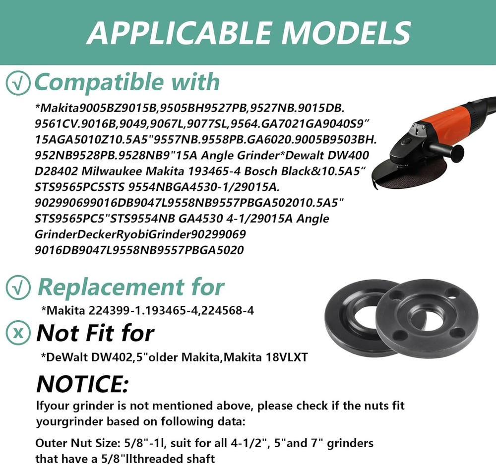 9pcs Angle Grinder Nuts, 1 Angle Grinder Wrench Spanner & 8 Angle Grinder Flange