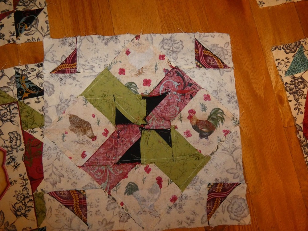 Rooster & Hen Quilt Blocks Handmade Pieced Sampler Each Different
