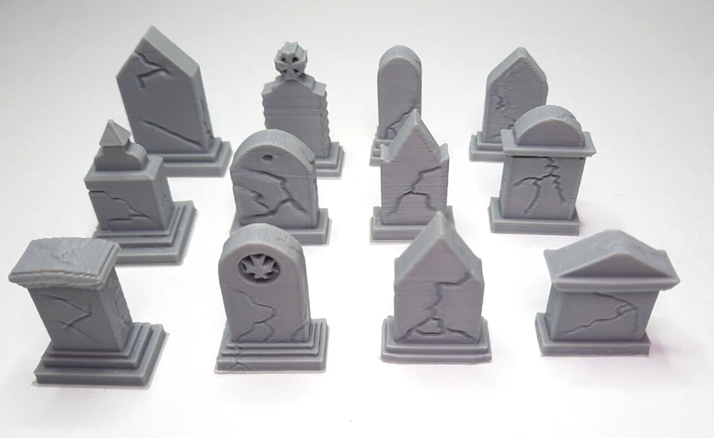 12pc Graveyard Tombstone Terrain Set 3D Printed Scatter Scenery