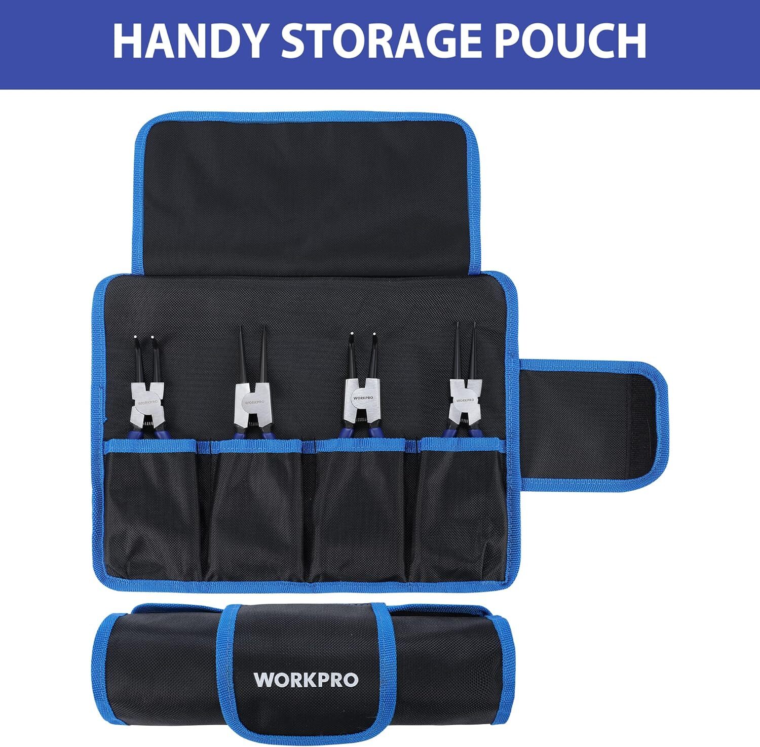 WORKPRO 4PCS Heavy Duty Snap Ring Pliers Set Included Cr-V Steel w/Storage Pouch