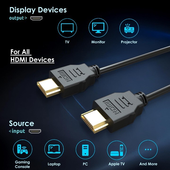 4K HDMI 2.0 Cable High Speed For HD TV Monitor Xbox PS 5 4 3 ARC Gaming Console