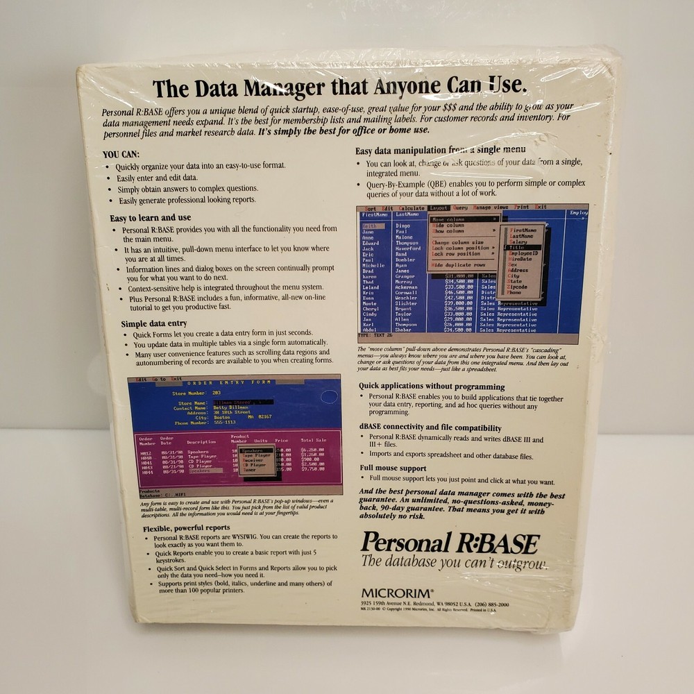 Vintage Microrim Personal R:BASE 1.0 Computer Database 1990 NIP HTF
