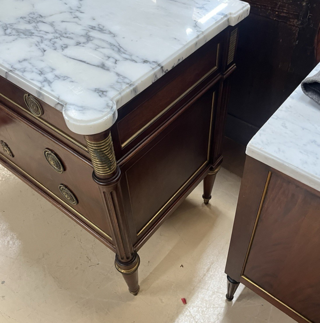 ANTIQUE FRENCH LOUIS XVI MARBLE-TOP MAHOGANY CHEST OF DRAWERS COMMODE