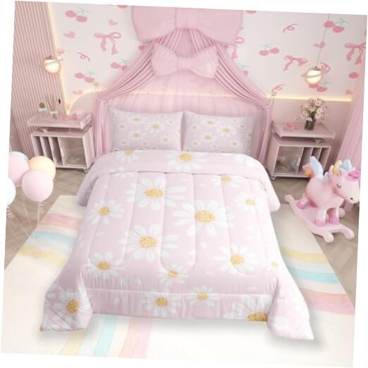 White Daisy Kids Comforter Set Size,Flowers Plants Rustic Twin Multi 09