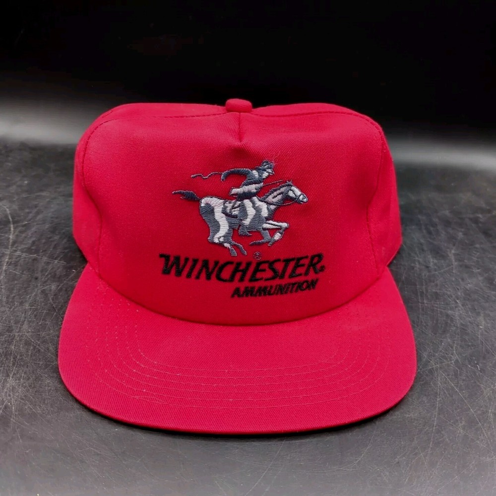 Vintage Winchester Ammunition Red Snapback Hat Cap Embroidered Adjustable